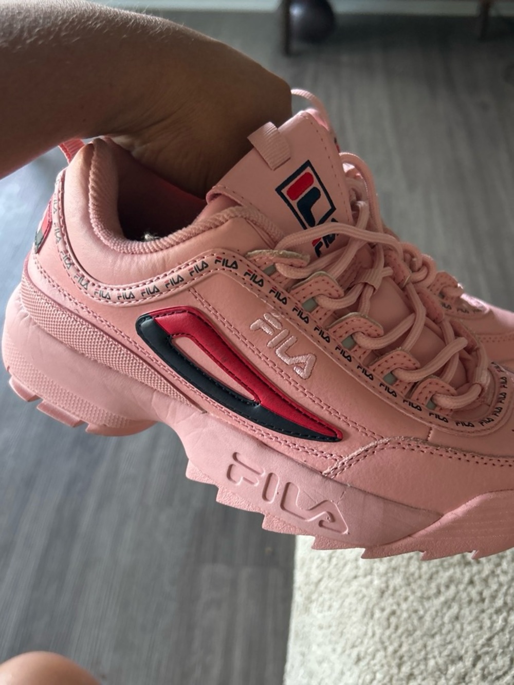 Fila Women's Pink Chunky Lace-Up Sneakers with Red & Navy Accents